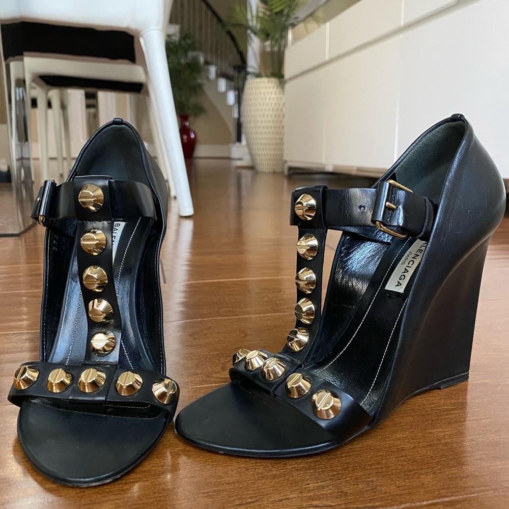 Balenciaga Leather Studded Wedges